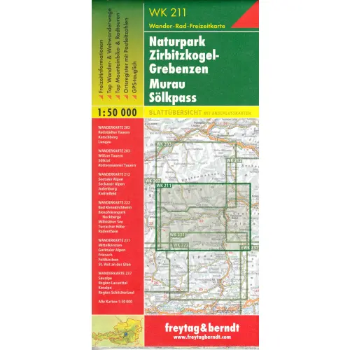 Naturpark Zirbitzkogel, Grebenzen, Murau, Sölkpass, Wanderkarte, 1:50 000