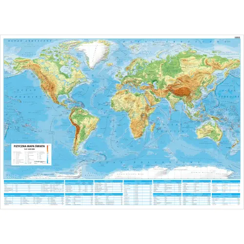 Świat mapa ścienna fizyczna arkusz laminowany, 1:21 200 000, ArtGlob