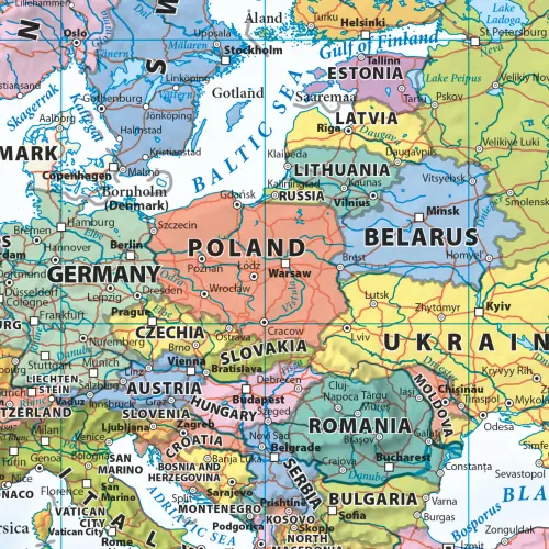 Świat polityczny - mapa ścienna arkusz laminowany wersja angielska, 1:30 000 000, ArtGlob