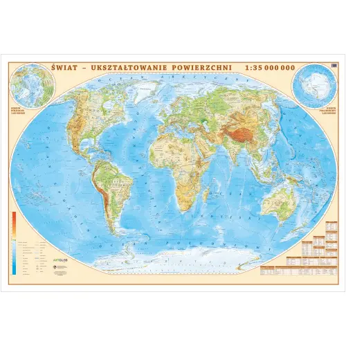 Świat fizyczny - mapa ścienna arkusz laminowany, 1:35 000 000, ArtGlob