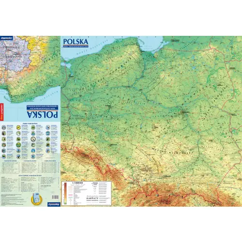 Polska. Mapa ogólnogeograficzna i administracyjno-samochodowa, 1:1 000 000