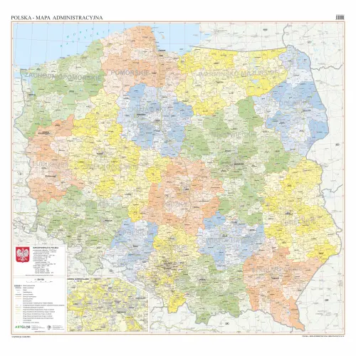 Polska mapa ścienna administracyjna arkusz laminowany, 1:500 000, ArtGlob