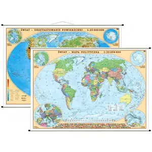 Świat mapa ścienna dwustronna polityczna i fizyczna, 1:35 000 000