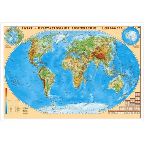 Świat mapa ścienna dwustronna polityczna i fizyczna arkusz laminowany, 1:35 000 000