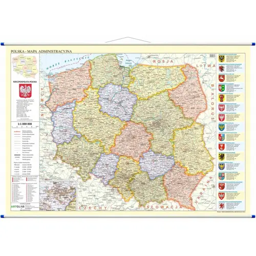 Polska mapa ścienna dwustronna administracyjno-fizyczna, 1:1 000 000