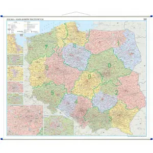 Polska mapa ścienna kody pocztowe 1:500 000