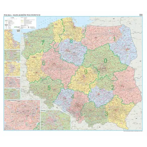 Polska mapa ścienna kody pocztowe arkusz papierowy 1:500 000