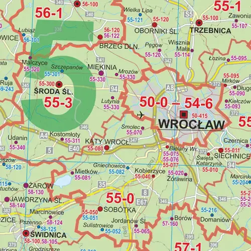 Polska mapa ścienna kody pocztowe na podkładzie magnetycznym 1:500 000