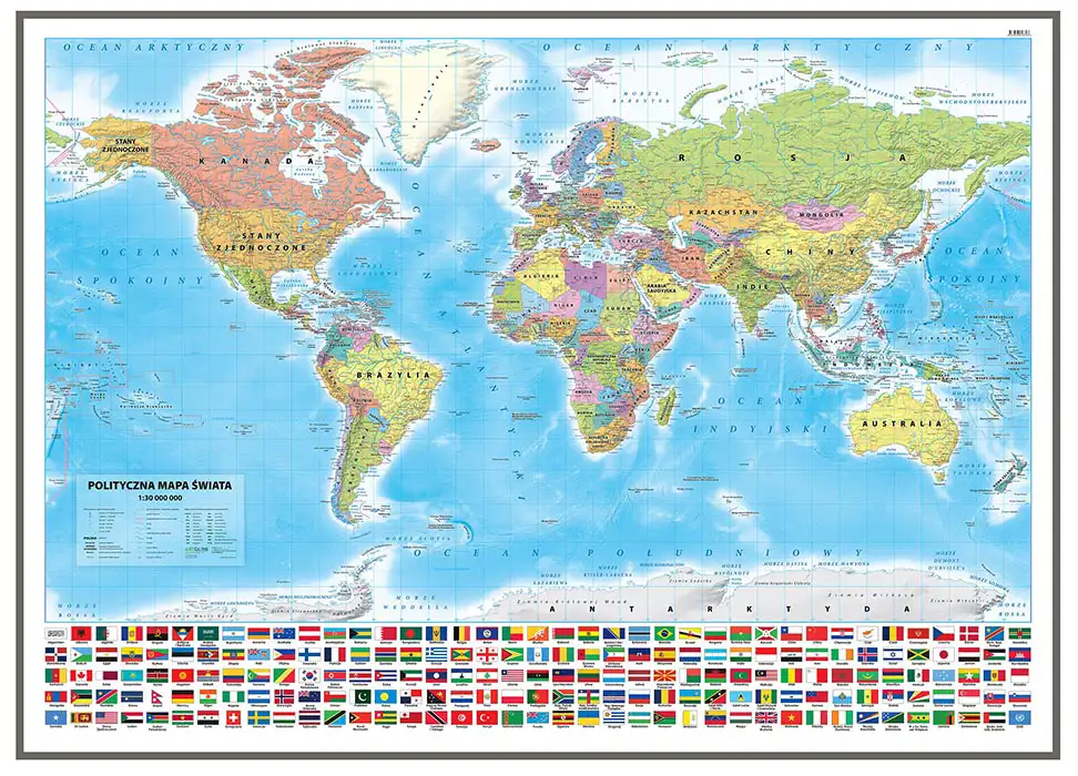 Świat polityczny - mapa na podkładzie do wpinania