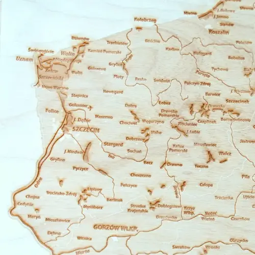 Polska mapa grawerowana w drewnie, 430x430 mm