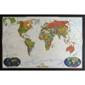 World Decorator Świat mapa ścienna w ramie na podkładzie magnetycznym 1:18 384 000